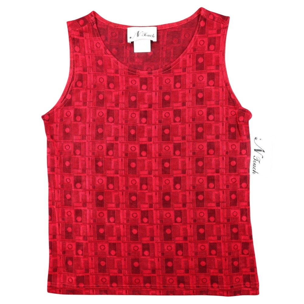 N Touch Tank Top Womens Size M Red Black Geometric Sleeveless Textured Knit NWT